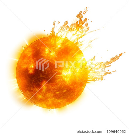 AI-generated content. Surface of the Sun with solar flares close-up on a transparent background. Magnetic storms or solar flares isolated on white background 109640962