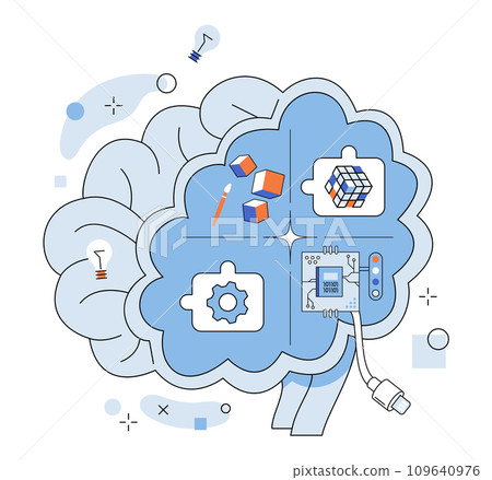 Artificial intelligence vector illustration. In cyberspace, virtual assistant is guiding star in labyrinth information The neural network is backbone robotic mind, essence artificial intelligence 109640976