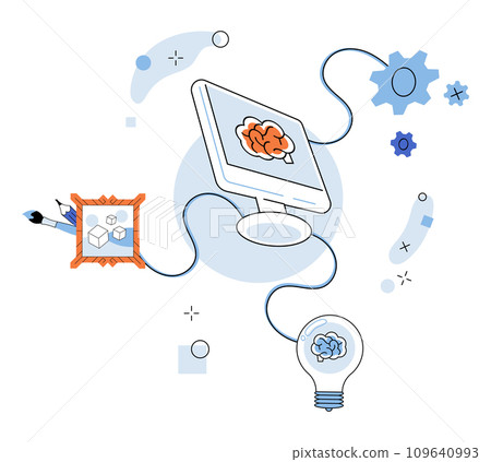 Artificial intelligence vector illustration. The knowledge ecosystem thrives in fertile soil machine learning and algorithms The logical architecture artificial intelligence builds bridges in realm 109640993