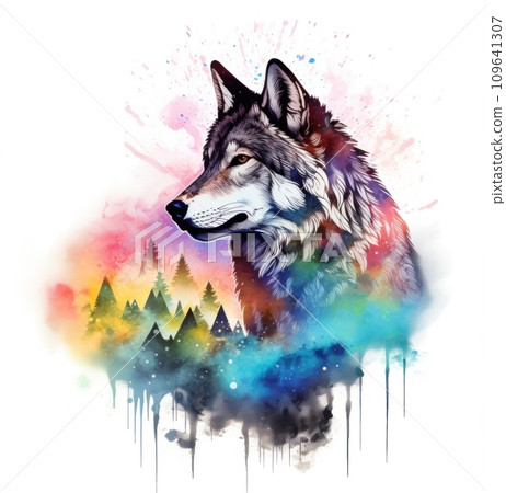 Wolf Predator Watercolor Painting Drawing Stock Illustration