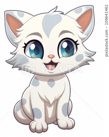 AI-generated content. Cartoon sticker cute kitten on white background isolated, AI 109641462