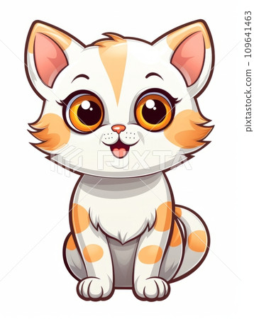 AI-generated content. Cartoon sticker cute kitten on white background isolated, AI AI-generated content. Cartoon sticker cute kitten on white background isolated, AI 109641463