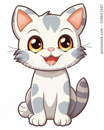 AI-generated content. Cartoon sticker cute kitten on white background isolated, AI 109641487