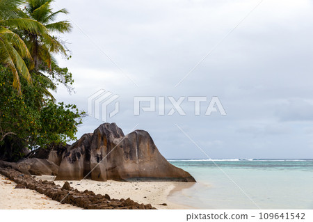 Empty beach of La Digue island, Seychelles Empty beach of La Digue island, Seychelles 109641542