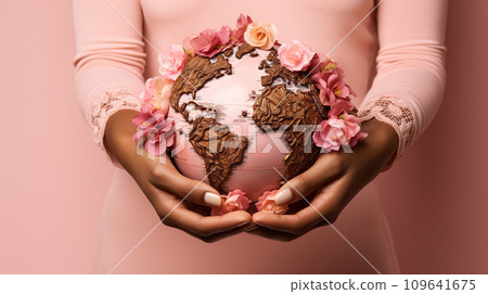 AI-generated content. person hand hold earth globe, environment protection concept 109641675
