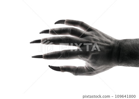 Creepy monster hand with black claws isolated on white background with clipping path Creepy monster hand with black claws isolated on white background with clipping path 109641800