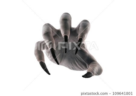 Creepy monster hand with black claws isolated on white background with clipping path Creepy monster hand with black claws isolated on white background with clipping path 109641801