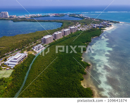 aerial view from Punta Nizuc, Cancun Hotel Zone, Mexico 109641874
