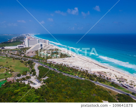Drone view of Cancun Hotel Zone 109641878