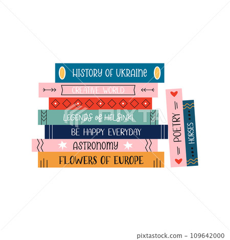 Vector illustration of colorful pile, stack of books. 109642000