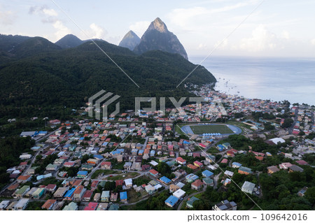 Drone Aerial of Soufriere on St Lucia 109642016