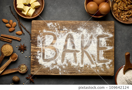 various baking ingredients 109642124