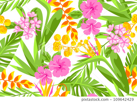 Pattern with tropical flowers. Decorative exotic foliage and plants. Pattern with tropical flowers. Decorative exotic foliage and plants. 109642429