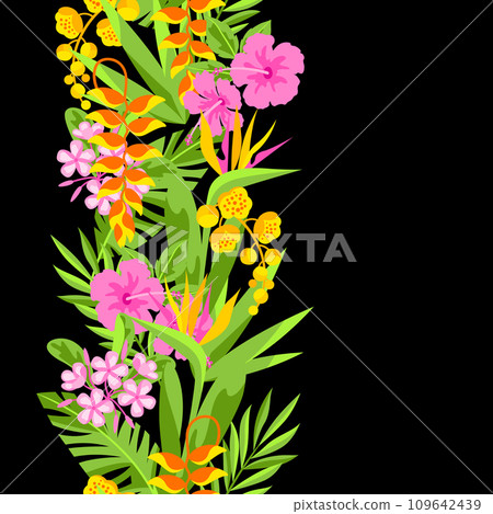 Pattern with tropical flowers. Decorative exotic foliage and plants. 109642439