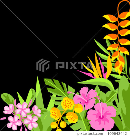 Background with tropical flowers. Decorative exotic foliage and plants. 109642442