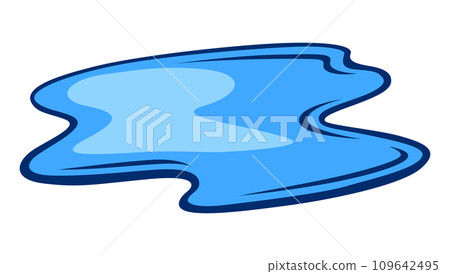 Illustration of water puddle. Image of spilled liquid, autumn rain or paint. 109642495