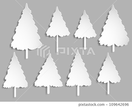 Simple tree silhouette material set. white paper. with shadow Simple tree silhouette material set. white paper. with shadow 109642696