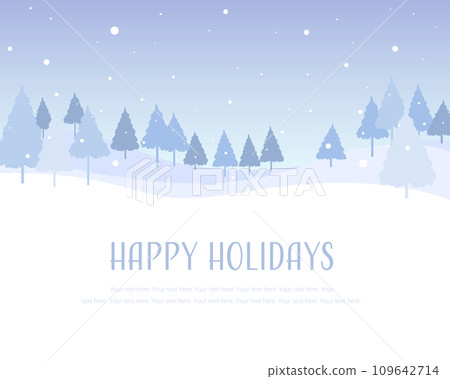 Light blue snowy forest landscape illustration. holiday card design. Light blue snowy forest landscape illustration. holiday card design. 109642714