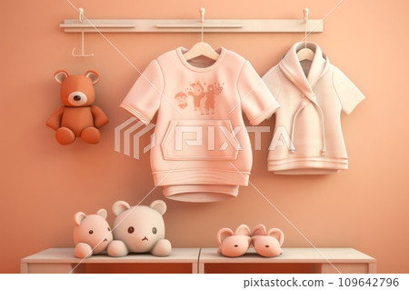 Baby clothes in soft peach color Baby clothes in soft peach color 109642796
