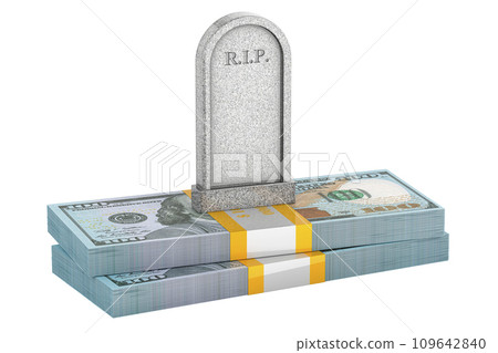 Gravestone with dollar packs. 3D rendering 109642840