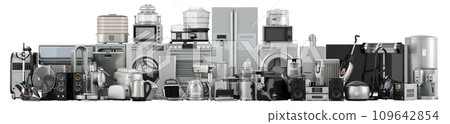 Kitchen and household appliances, silver color. 3D rendering Kitchen and household appliances, silver color. 3D rendering 109642854