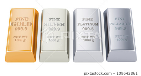 Monetary metals ingots, 3D rendering 109642861