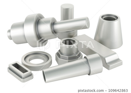 Cast or forged steel, aluminum parts. 3D rendering 109642863