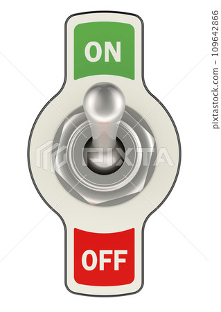 Toggle Switch, front view, ON. 3D rendering 109642866