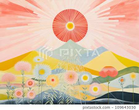 第一個日出富士山插畫新年賀卡 109643030