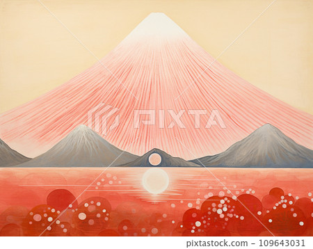 第一個日出富士山插畫新年賀卡 109643031