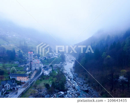 Mountain river with emerald green water in the Verzasca Valley, Switzerland Mountain river with emerald green water in the Verzasca Valley, Switzerland 109643435