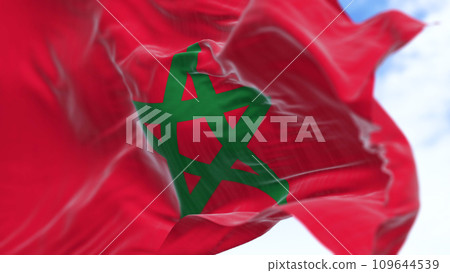 Detail of the Morocco national flag waving in the wind Detail of the Morocco national flag waving in the wind 109644539