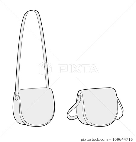 Saddle Cross-Body Bag with curved lines silhouette. Fashion accessory technical illustration. Vector satchel front Saddle Cross-Body Bag with curved lines silhouette. Fashion accessory technical illustration. Vector satchel front 109644716