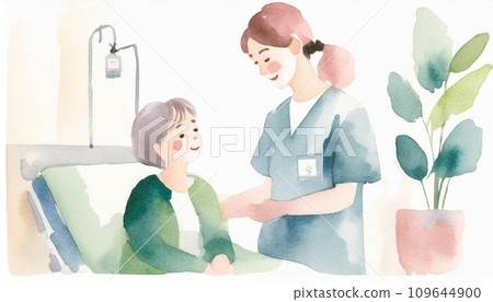 AI 生成的護士看著病人的水彩插圖影像 AI 生成的護士看著病人的水彩插圖影像 109644900