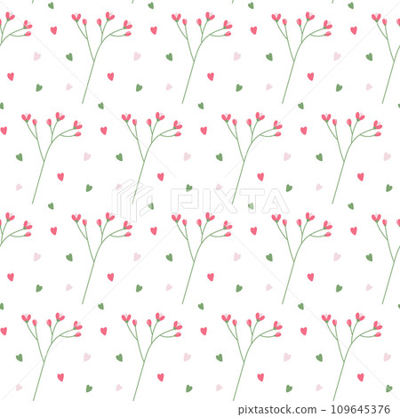 Seamless pattern of flowering twigs with colorful decorative elements in the shape of heart. Isolate Seamless pattern of flowering twigs with colorful decorative elements in the shape of heart. Isolate 109645376
