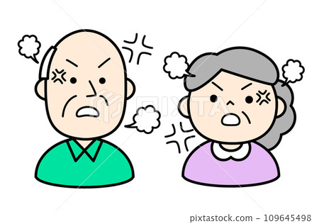 Simple character illustration of an elderly couple fighting 109645498