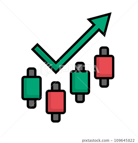 Rising arrow and candlestick icon. vector. 109645822
