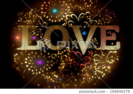 The word love on sky made of many fireworks, generative ai The word love on sky made of many fireworks, generative ai 109646379