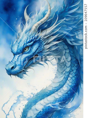 強大的藍龍水彩畫祝你好運插畫藝術(AI 生成圖像) 強大的藍龍水彩畫祝你好運插畫藝術(AI 生成圖像) 109647557