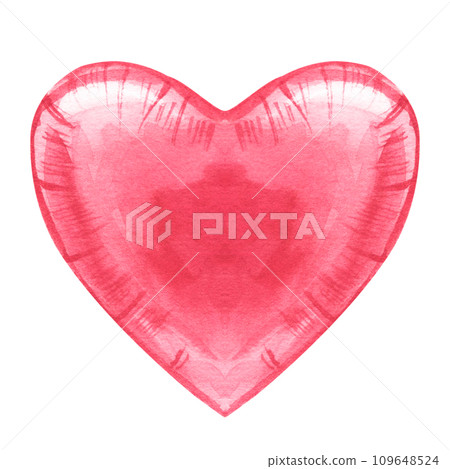 Cute pink heart foil balloon, symbol of love. Valentine's day design element. Hand drawn watercolor illustration isolated on white background. For holiday, postcard, poster, carnival 109648524