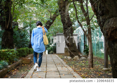 Lonely way home, middle-aged woman Lonely way home, middle-aged woman 109648835