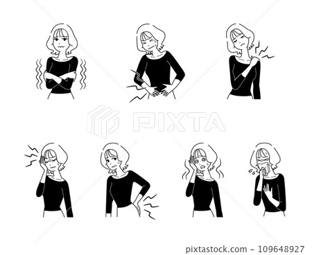 Poor physical condition set female monochrome 109648927