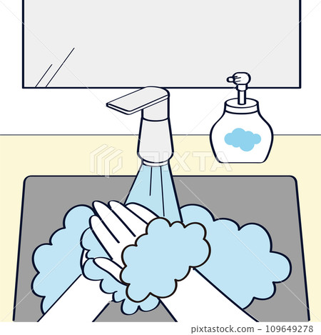 Hand washing blue line drawing wash basin 109649278