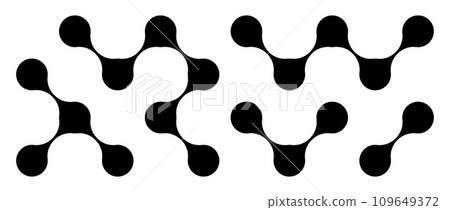 Black meta balls set. Diagonal connected morph dots. Liquid blobs pattern collection. Thin integration abstract concept. Bubble design element bundle for logo, icon, tag, emblem, poster. Vector pack 109649372