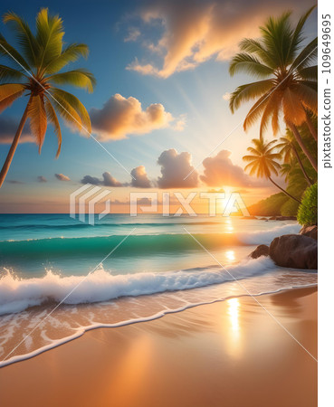 Tropical beach with beautiful sea and beautiful sunset AI generated 109649695