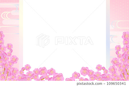 Cute Japanese-style pink frame material with plum blossoms perfect for New Year's Day, Hinamatsuri, Coming of Age Ceremonies, and Setsubun scenes 109650341