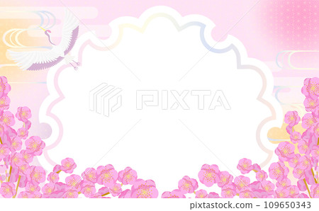 Cute Japanese-style pink frame material with plum blossoms perfect for New Year's Day, Hinamatsuri, Coming of Age Ceremonies, and Setsubun scenes Cute Japanese-style pink frame material with plum blossoms perfect for New Year's Day, Hinamatsuri, Coming of Age Ceremonies, and Setsubun scenes 109650343