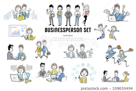 Vector illustration material: Set of business people who work happily Vector illustration material: Set of business people who work happily 109650494