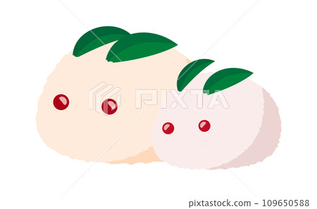 A cute and simple winter illustration of a snow rabbit (Yuki Usagi) and a rabbit-shaped snowman that is easy to use for winter greetings. 109650588