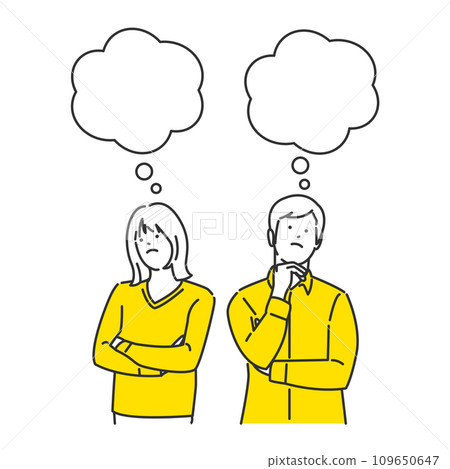 Speech bubble illustration of a couple thinking about each other 109650647